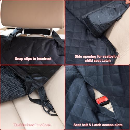 Kaiphy Waterproof Dog Car Seat Cover for Back Seat, Non-Slip & Universal Fit for SUV, Car, Truck with 4 Safety Belt Openings for Secure Travel