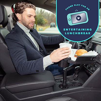 Premium Car Cup Holder Tray - Adjustable Food Tray with Cup Holder & Phone Slot - Premium Car Tray Table with 360° Swivel Arm for Easy Turning from Driver to Passenger Seat - Gift for Men and Women