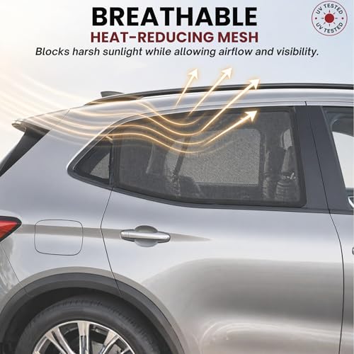 ML/Car Window Sun Shades (9 Sizes) for Large Cars & SUVs - Heat-Blocking Mesh Screens to Protect Back Seat from Sun, UV & Bugs, Cooler Travel for Kids, 2-Pack by Qualizzi - size: ML