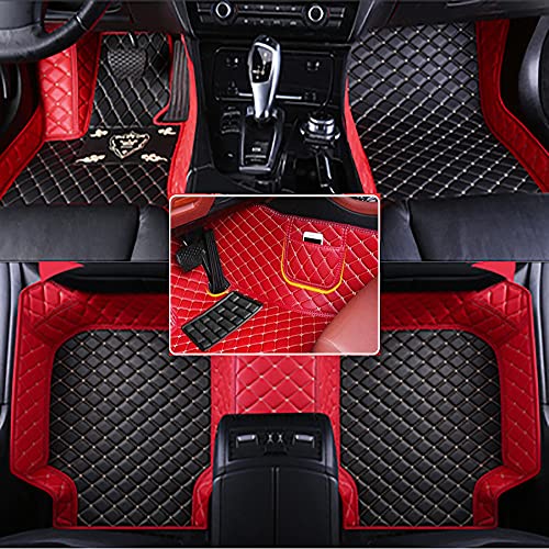 Custom Leather Full Coverage Car Floor Mats, Waterproof and Anti-Slip, with No Dead Angles, Car Logo Included, Fits 99% of Vehicles, Easy Installation and Cleaning - color: Single-Layer-Black/Red, size: Leather-Black/Black