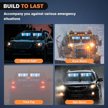 Nilight 32LED Blue White Emergency Dash Strobe Lights with Controller Suction Cups Warning Hazard Interior Front/Rear Windshield Deck Split Light Bar for Truck Construction Vehicle - color: Blue and White