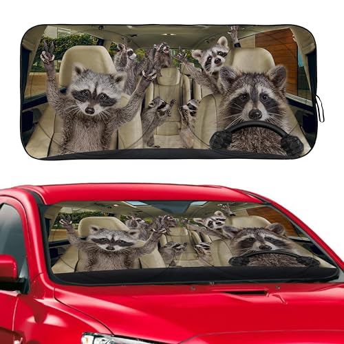 Funny Raccoon Windshield Sunshade for Car SUV Truck Foldable Uv Ray Reflector Front Window Sun Shade Visor Shield Cover -59" X 31" - color: Raccoon