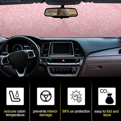 Windshield Sun Shade Foldable Car Front Window Covers for Car Accessories Sun Heat UV Rays Visor Protector Protection for Universal Cars SUV Truck(Pink Sequins) - style: Pink Sequins