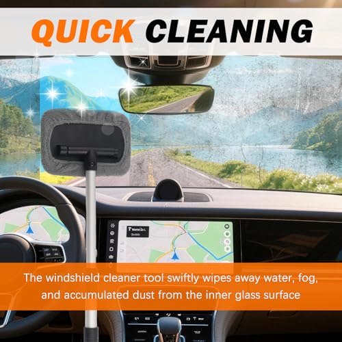 2026 New Car Windshield Cleaner Tool,Telescopic Inside Windshield Cleaning Tool with 180° Swivel & Microfiber Pad,Universal Car Window Cleaner Tools for Cars Trucks SUVs
