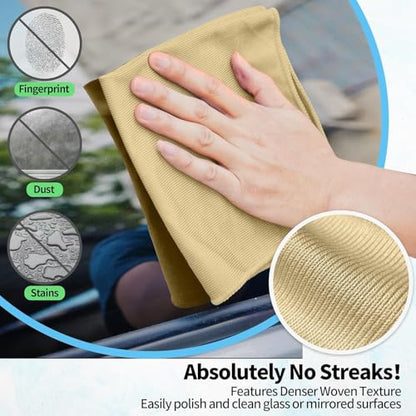 Microfiber Cleaning Cloth - 6 Pack Glasses Cleaning Cloth, 16" x 14" Window Cleaning Rags, Streak Free Lint Free Polishing Cloths Wipes for Eye Glass, Stainless Steel, Windshield, Beige - color: Beige, size: 6 Pk-16" X 14"