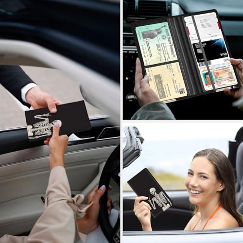 Car Registration and Insurance Holder，Colour Patterns Men Women Car License Document Registration and Insurance Card Holder - color: Human Skeleton