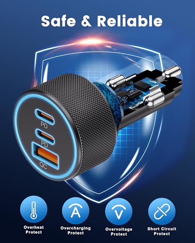 USB C Car Charger, 3-Port 67W Dual USB-C & USB-A Car Power Adapter PD/QC Fast Charging Cigarette Lighter for iPhone 17/16/15/14/13/12/11 Pro Max, iPad, Samsung Galaxy S25 S24/S23/S22, Pixel, Android - style: 1-Pack