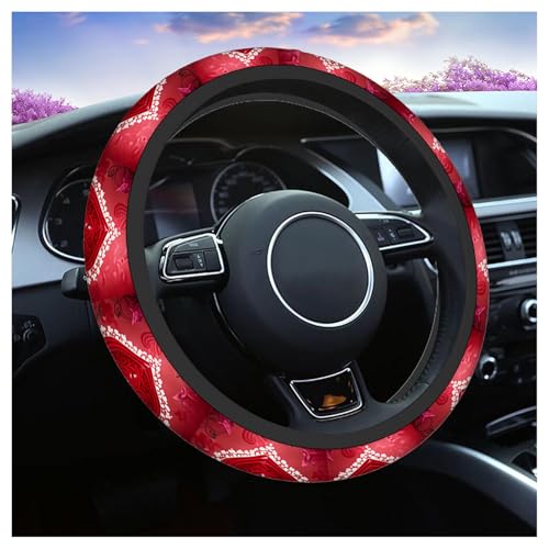 Swono Valentine Steering Wheel Cover, Romantic Red Love Heart Rose Flowers Breathable Auto Car Steering Wheel Cushion Case for Men Universal 15 Inch Steering Wheel Protection - color: Valentine
