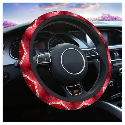 Swono Valentine Steering Wheel Cover, Romantic Red Love Heart Rose Flowers Breathable Auto Car Steering Wheel Cushion Case for Men Universal 15 Inch Steering Wheel Protection - color: Valentine