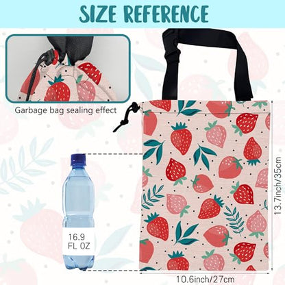 Car Garbage Bag Strawberry Berries and Leaves Hanging Canvas Car Trash Bag Waterproof Drawstring Car Back Seat Organizer for Car Back Front Seat Console with Adjustable Buckle - color: Strawberry Berries and Leaves