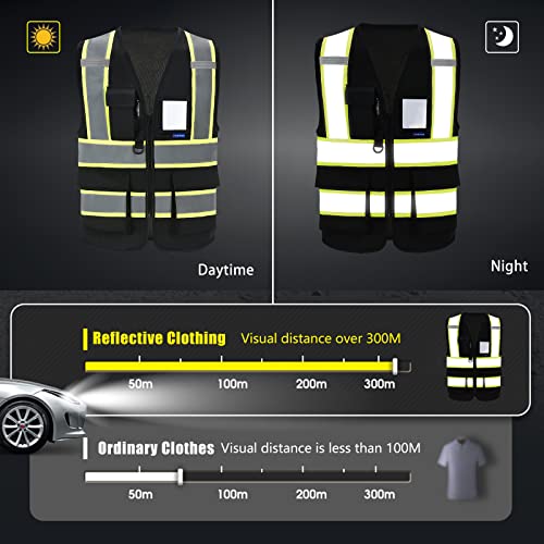 AYKRM Custom Logo Personalised Printed High Visibility Reflective 2 two tone work construction Safety Vest - color: Black, size: Large