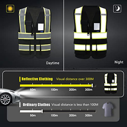 AYKRM Custom Logo Personalised Printed High Visibility Reflective 2 two tone work construction Safety Vest - color: Black, size: Large