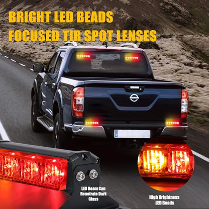 2X Strobe Lights: 6.1 inch Amber & Red Police Lights, 12 LED Emergency Hazard Warning Splitter, Front/Rear, Fire Trucks & Car - color: Amber/Red