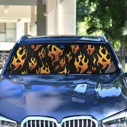 Windshield Sun Shade Yellow Orange Fire Flames Front Window Block UV Shades Visor Reflective Retractable for Car SUV Trucks - color: B008