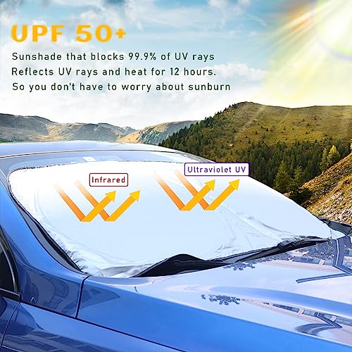 Kewucn Car Windshield Sun Shade with Storage Pouch, Foldable Reflector Automotive Front Window Sunshade Cover, UV Rays and Sun Heat Protection, Suitable for Most Car, Truck, SUV (M-59''×27.56'') - size: M-59''×27.56''