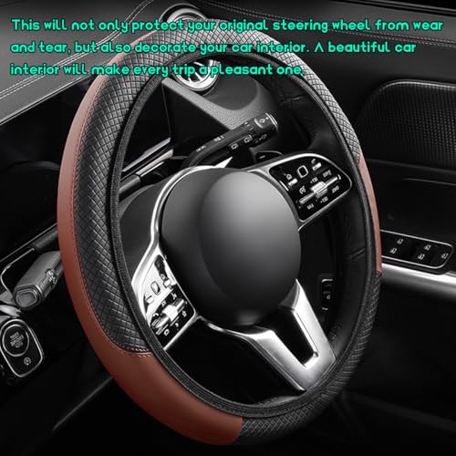 Car Steering Wheel Cover, 15 inch Carbon Fiber Microfiber Leather Elastic Steering Wheel Protector, Breathable Anti-Slip Comfortable Steering Wheel Covers for Most Cars (Black&Khaki, AD) - color: Black&Khaki, AD