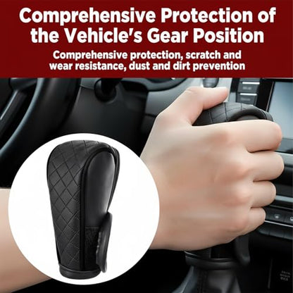 1 Pcs Gear Stick Cover, PU Leather Gear Shifter Cover with Diamond Embroidery, Durable Shift Knob Covers for Shift Lever Protection, Universal Car Gears Vary Covers for Cars, Trucks, Black