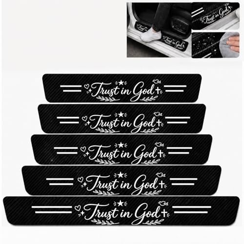 5PCS Trust in God Car Door Sill Protector,Carbon Fiber Leather Door Sill Sticker,Anti-Scratch Scuff Plate Sticker for All Car Models,Religious Car Accessories Decor,Christian Gifts for Men Women - color: Trust In God