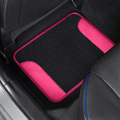 BDK Hot Pink Carpet - Two-Tone Faux Leather Automotive Floor Mats, Included Anti-Slip Features and Built-in Heel Pad, Stylish Floor Mats for Cars Truck Van SUV - color: Hot Pink