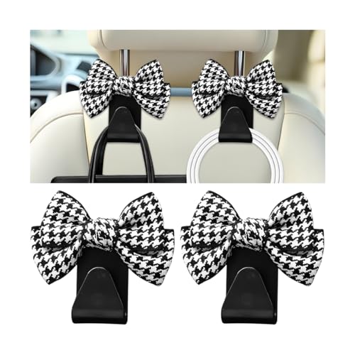 Cute Bow Car Seat Headrest Hooks, 2PCS Multifunctional Vehicle Rear Seat Hanging Hooks, Automotive Interior Seatback Storage Organizer for Purses Bags, Universal Fit (Black/Small) - color: Black/Small