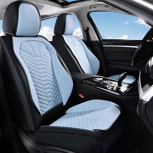 Coverado Seat Covers, Leather Seat Covers for Front Seats, Black and Blue Car Seat Covers, Waterproof Car Seat Protectors, Auto Seat Cushion, Front Driver Seat Cover Universal Fit Most Cars SUV - color: Patchwork-Black&Blue, size: Front