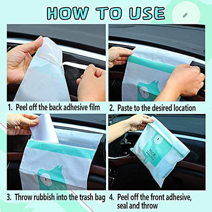 92pcs Car Trash Bags Easy Stick-On Disposable Portable Car Garbage Bags, Waterproof Leak Proof Barf Vomit Bags, Self Adhesive Cleaning Bags for Cars, Bedrooms, Bathrooms, Offices, Kitchens - Pattern A - color: A-92 Pieces