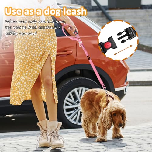 Removable Dog Seat Belt Harness for Car, 3 in 1 Pet Dog Car Seatbelt Leash, Retractable Restraint Secures to Vehicle Headrest & Adjustable Reflective Bungee Dog Seatbelt Tether, Pink and Black - color: Black+Pink
