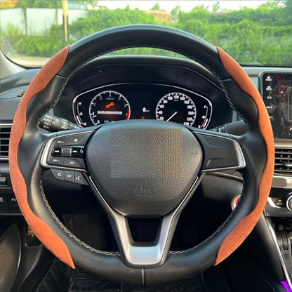 Steering Wheel Cover, Universal Suede/Carbon Fiber Anti-Slip Breathable Segmented Steering Wheel Cover for Men/Women, Universal Fit for 99% Car Steering Wheel (Suede-Brown) - color: suede-Brown
