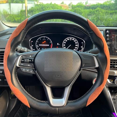 Steering Wheel Cover, Universal Suede/Carbon Fiber Anti-Slip Breathable Segmented Steering Wheel Cover for Men/Women, Universal Fit for 99% Car Steering Wheel (Suede-Brown) - color: suede-Brown