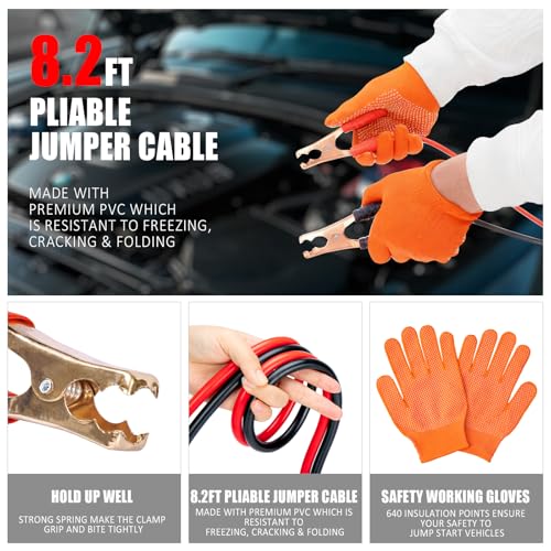 Car Emergency Roadside Assistance Kit with Jumper Cables Tire Inflator Automotive Kit for Car Vehicle（Orange）
