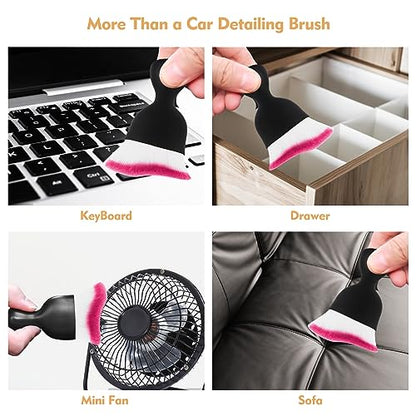 Car Interior Cleaning Brush Car Duster Interior with Ultra Soft Bristles Auto Detailing Brushes Dusting Car Accessories for Dashboard, AC Vents, Leather, Scratch-Free (2Pack_Red) - size: 2Pack_Red