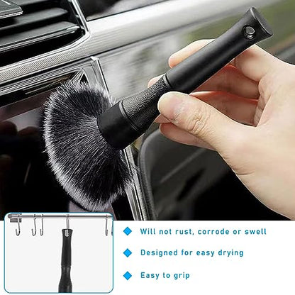 Ziciner Car Detailing Brush, Ultra Soft Car Detail Brush Kit for Elegant Surfaces, Auto Scratch-Free Cleaner Kit for Car Interior & Exterior, Wheels, Dashboard, Engine Bay (Short Handle) - size: Short handle