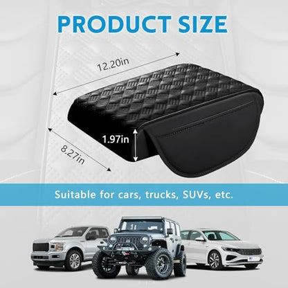 wuyaoyao Car Center Console Cover, 12.2"×8.27"×1.97" Leather Center Console Protector, Auto Armrest Pad with 2 Storage Pocket, Universal Armrest Cover Cushion for Most Cars, Trucks, SUVs (Black) - color: Black