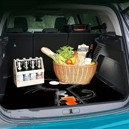 Universal Car Trunk Mat 29" x 39", Cat with Coffee Cup All Weather Trunk Protection Cargo Liner,Durable Cargo Mat Rear Trunk Liner, Stylish Vehicle Interior Accessories Suitable for Most Car Models - color: Cat with Coffee Cup