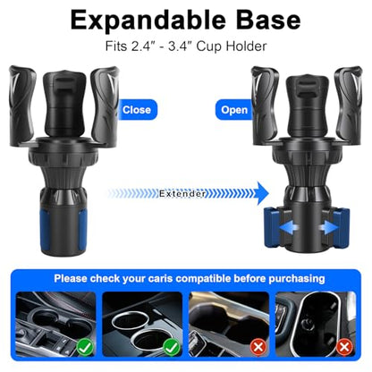 Car Cup Holder Expander, Large Cup Holder Adapter for Car, Water Bottle Holder Extender, Adjustable Drink Holder for Car Fits Yeti, Hydro Flask 24/32oz, Black