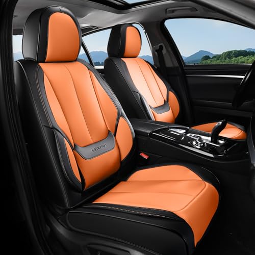 Coverado Seat Covers, Car Seat Covers Front Seats, Leather Seat Covers for Cars, Car Seat Protector Waterproof, Black Car Seat Cushion, Front Carseat Cover Universal Fit for Most Cars Orange - color: Black-orange, size: Front