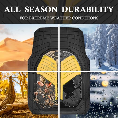 CAR PASS Heavy Duty Rubber Car Mats, Deep Dish Car Floor Mats All Weather, Car Mats Full Set 4-Piece Trim to Fit for Sedans SUVs Trucks, Waterproof Anti-Slip Automotive Mats, V12 Black and Yellow - color: Black and Yelllow