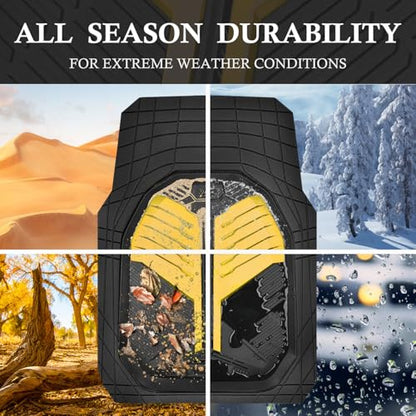 CAR PASS Heavy Duty Rubber Car Mats, Deep Dish Car Floor Mats All Weather, Car Mats Full Set 4-Piece Trim to Fit for Sedans SUVs Trucks, Waterproof Anti-Slip Automotive Mats, V12 Black and Yellow - color: Black and Yelllow