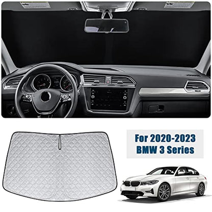 6 Layers Front Windshield Sun Shade Custom Fit for 2020-2024 BMW 3 Series, Foldable Car Sunshade with Storage Bag, Heat Reflective & UV Protection - size: 2020-2024 BMW 3 Series