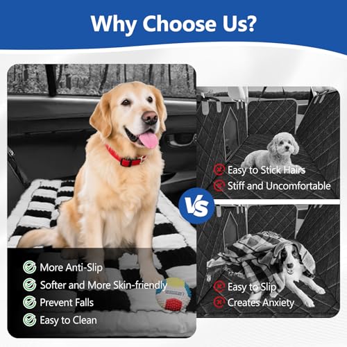 Thickened Dog Bed for Car Back Seat, Upgraded Bottom Non-Slip, Fits Hard Bottom car seat Cover for Dogs, Premium Mixed Color, Dog Car Seat Cover(White-Black) - color: White-Black