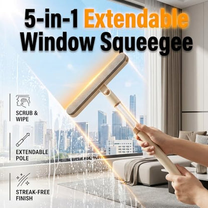 Window Screen Cleaning Brush, 2 in 1 Window Screen Cleaner Tool with Squeegee, Multi-Use Car Windshield Cleaning Tool, Window Washing Kit (Khaki) - color: Khaki
