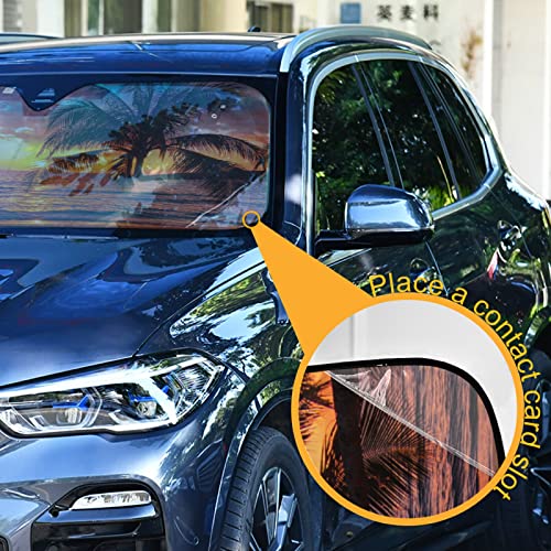 Palm Trees Beautiful Sunset on The Tropical Sea Beach Car Windshield Sun Shade Blocks UV Rays Sun Visor Protector Foldable Sun Reflector to Keep Your Vehicle Cool - color: Beach Sunset 2