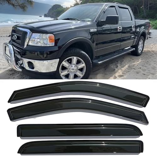 Window Visors Rain Guards for Ford F-150 2004-2008,2006-2008 Lincoln Mark LT SuperCrew Tape-on Window Wind Deflectors Vent Shades for 04-08 F150 (Not Fit 2004 Heritage) Smoke Tiinted - size: For F150 04-08 Crew Cab