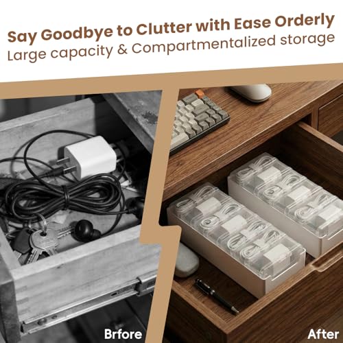 8 Individual Cable Organizer Boxes With Base, Cord Storage Organizer With Labels And Cable Straps For Charging Cables, Adapters, Earphones And Small Electronic Accessories