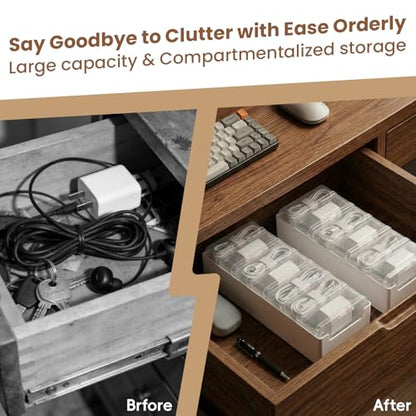 8 Individual Cable Organizer Boxes With Base, Cord Storage Organizer With Labels And Cable Straps For Charging Cables, Adapters, Earphones And Small Electronic Accessories