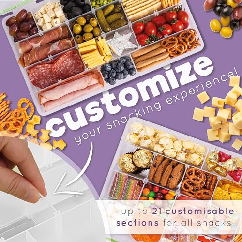Create-ables Large Snackle Box Container Reel Bites Large Snack Container for Travel, 21-Compartment Snackle Box with Adjustable Dividers, Dishwasher Safe – 14 inch - size: 14 inch