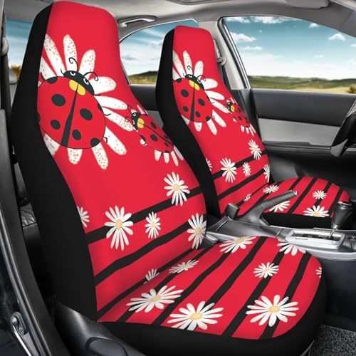 Cartoon Ladybirds Front Seat Covers for Cars White Daisy Driver Car Seat Cover Soft Comfort Bucket Seat Covers Universal Fit for SUV Truck Sedan - color: Cartoon Ladybirds Daisy