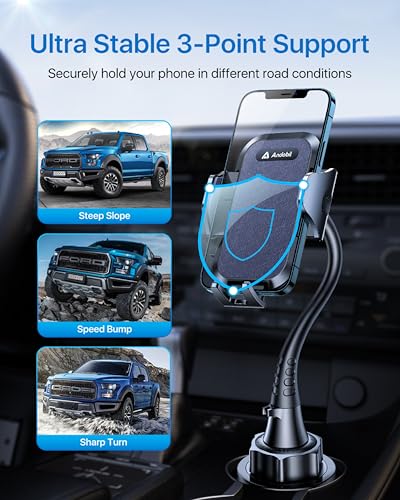 andobil Military-Grade Cup Holder Phone Mount for Car Truck, [2026 Enhanced] Anti-Shake 360° Adjustable Gooseneck Cupholder Car Phone Holder, Universal Cell Phone Car Mount for iPhone 17 16/Samsung - color: Blue