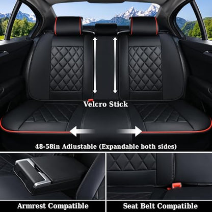 Coverado Car Seat Covers Full Set, Luxury Faux Leather Waterproof Seat Covers, Black Car Seat Covers, Universal Car Seat Protector Leather Car Seat Cushion, Carseat Cover Fit Most Cars, Black&Red - color: A-Black&Red, size: Fullset