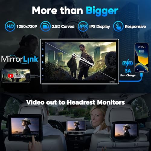 PLZ 10.1" Wireless Single Din Car Radio Stereo with Apple Carplay Android Auto Touch Screen, Car Play Audio Receivers Headunit, Bluetooth 5.3, Backup Camera, 240W, 2 Subwoofers, Navigation, FM/AM, SWC - size: 10.1"